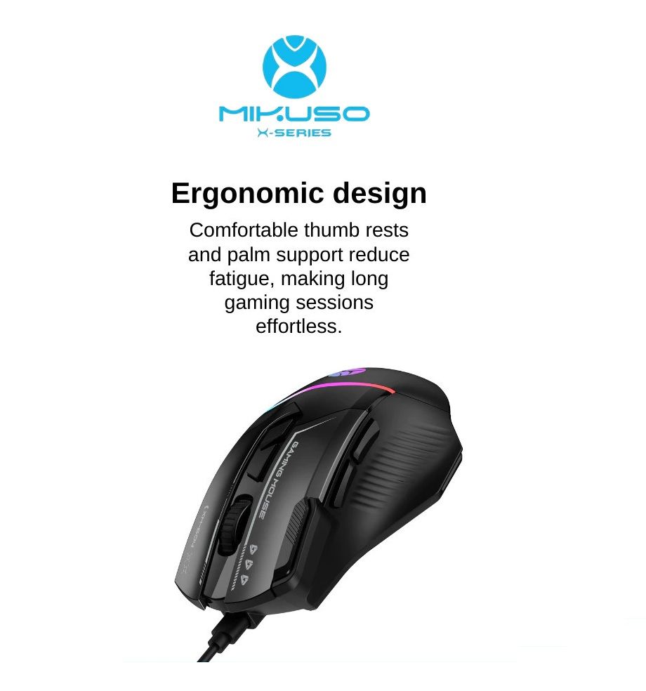 Mikuso XM-604 RGB Gaming Mouse – 7200 DPI Wired USB Optical Mouse with 8 Buttons for PC & Laptop
