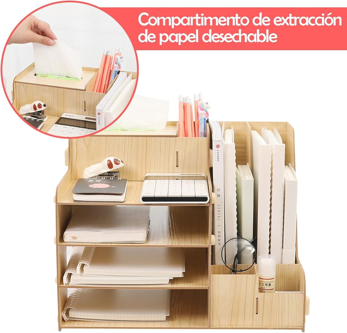 Multipurpose Wooden Desk Organizer & File Document Holder – Office, School & Home Storage Rack