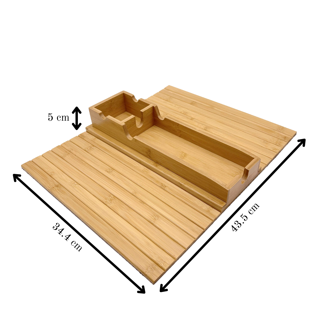 Premium Bamboo Sofa Armrest Tray Table with Cup Holder & Phone Slot | Foldable Couch Arm Tray Organizer