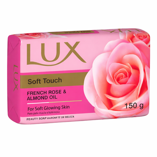 Lux Soft Touch Beauty Soap Bar 150g x 6 Pack with French Rose & Almond Oil – Moisturising Bath Soap for Soft & Glowing Skin