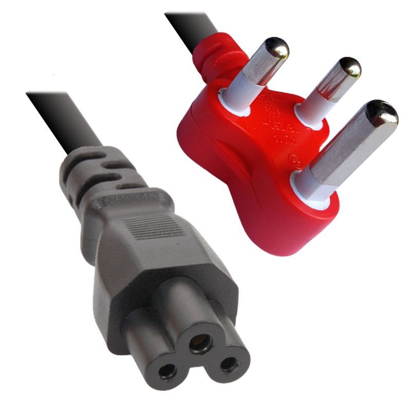 South African 3-Pin Plug to Dual IEC C5 Cloverleaf Power Cable Splitter | Type M Plug to Dual - Black
