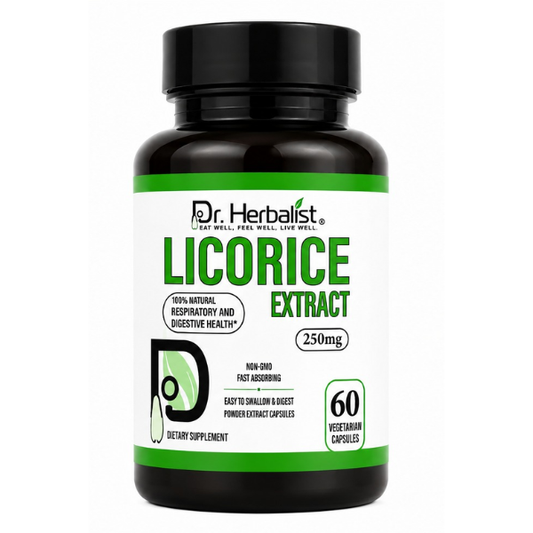 Dr. Herbalist Licorice Extract 250mg – 60 Vegetarian Capsules | Herbal Dietary Supplement