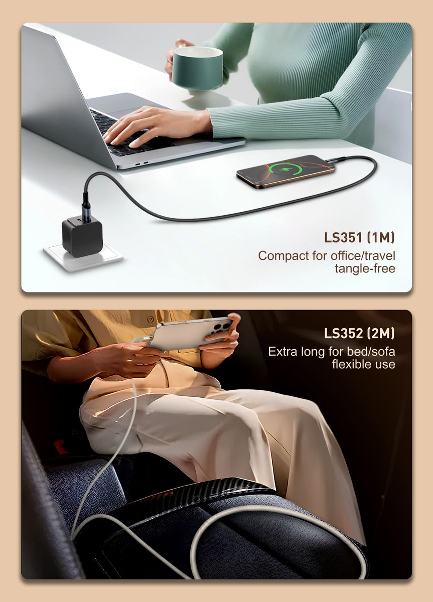 LDNIO LS352 USB-A to USB-C 50W Fast Charging Cable 2M | Braided Data Sync Cable