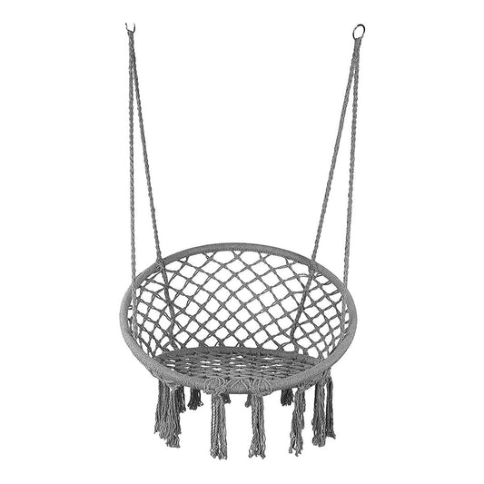 Handmade Cotton Rope Hanging Swing Chair for Adults & Kids | Boho Hammock Chair for Indoor & Outdoor Garden - Grey