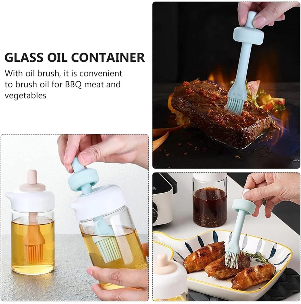 230ml Glass Oil Dispenser Bottle with Silicone Basting Brush | Leakproof Cooking Oil Bottle for BBQ & Baking