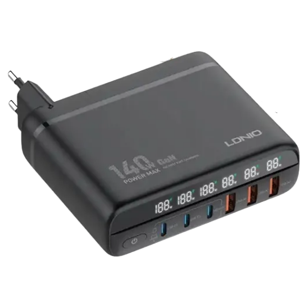 LDNIO A6140C 140W GaN Desktop Charger Station | 6-Port Fast Charger (3 USB-C + 3 USB-A) with LED Display