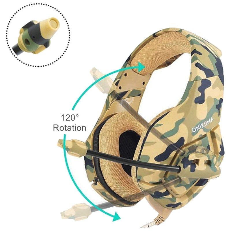 ONIKUMA K1B Gaming Headset with Microphone, 50mm Stereo Sound, 3.5mm Jack, Camo Yellow