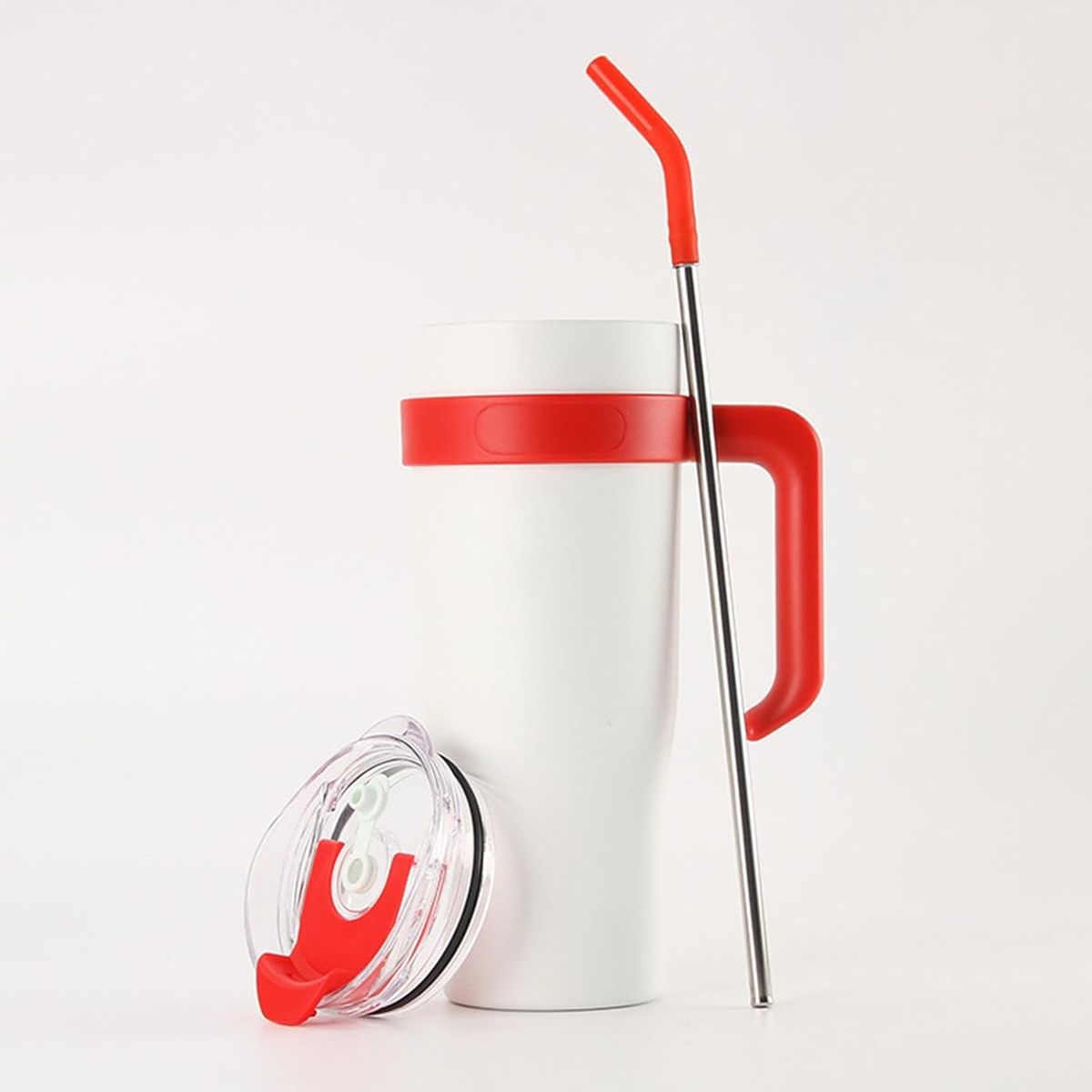 1.2L Double Wall Stainless Steel Insulated Travel Mug with Handle, Straw & Leakproof Lid | Large Vacuum Tumbler