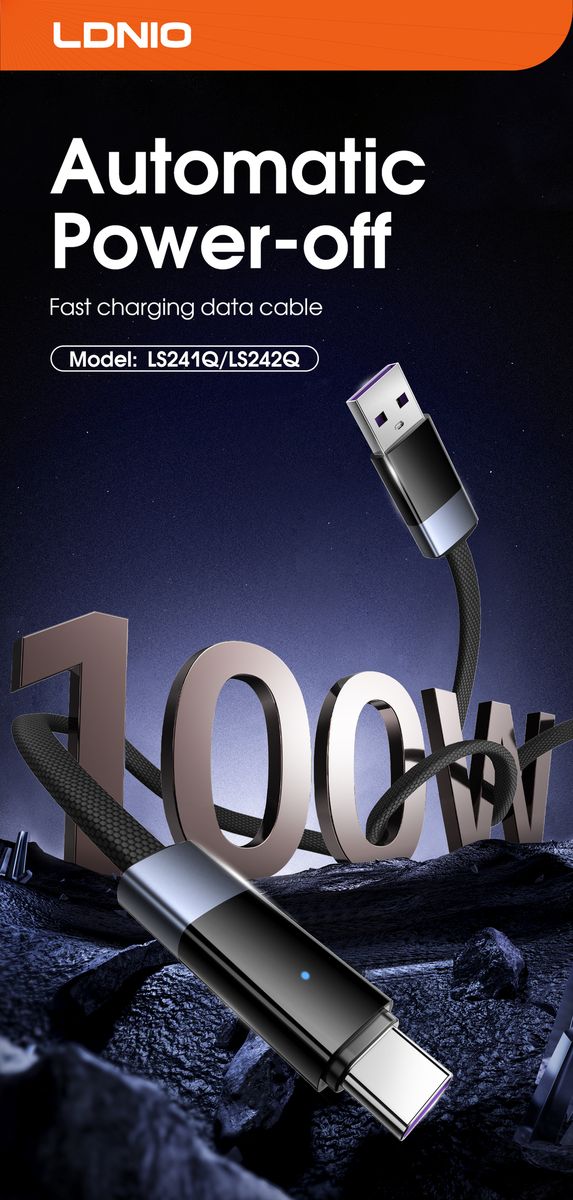 LDNIO LS241Q USB-C to USB-C 100W Fast Charging Cable 1M | PD Fast Charge & 480Mbps Data Sync Nylon Braided Cord