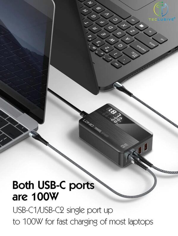 LDNIO A4809C 100W GaN Fast Charger | 4-Port USB-C & USB-A PD QC Desktop Wall Charger with LCD Display