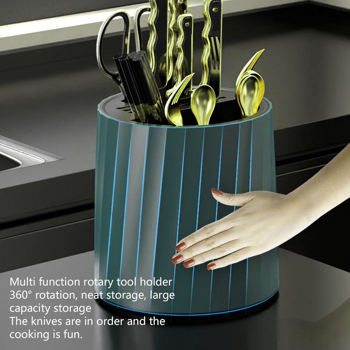 360° Rotating Knife Holder & Kitchen Utensil Organizer | Multifunctional Countertop Storage Stand - Green