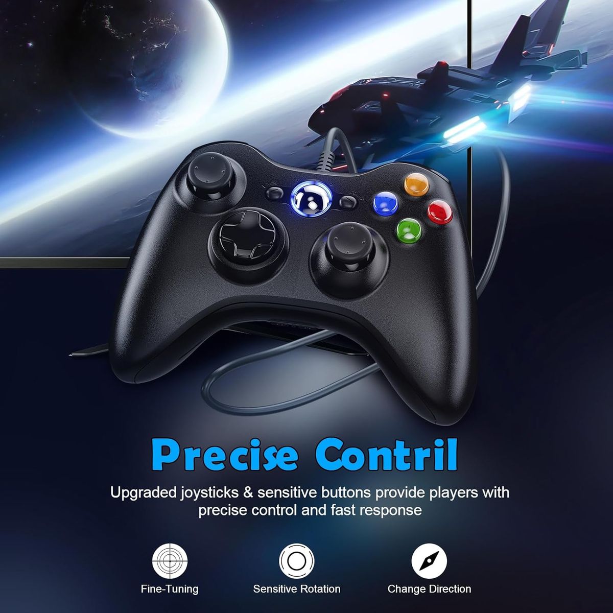 2 Pack Replacement Wired Controllers for Xbox 360 & PC – USB Gaming Gamepads