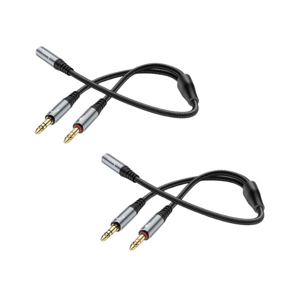 2-in-1 3.5mm Audio Splitter Cable Female to Dual Male 25cm (UPA21) | Headphone & Microphone Adapter | Nylon Braided - 2 Pack