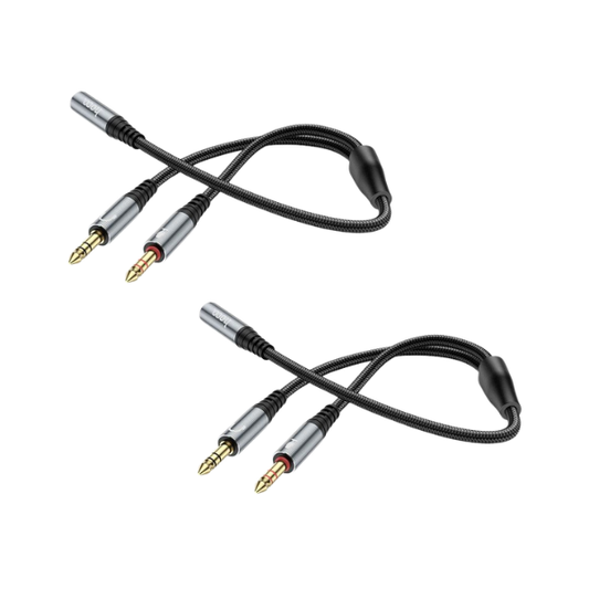 2-in-1 3.5mm Audio Splitter Cable Female to Dual Male 25cm (UPA21) | Headphone & Microphone Adapter | Nylon Braided - 2 Pack