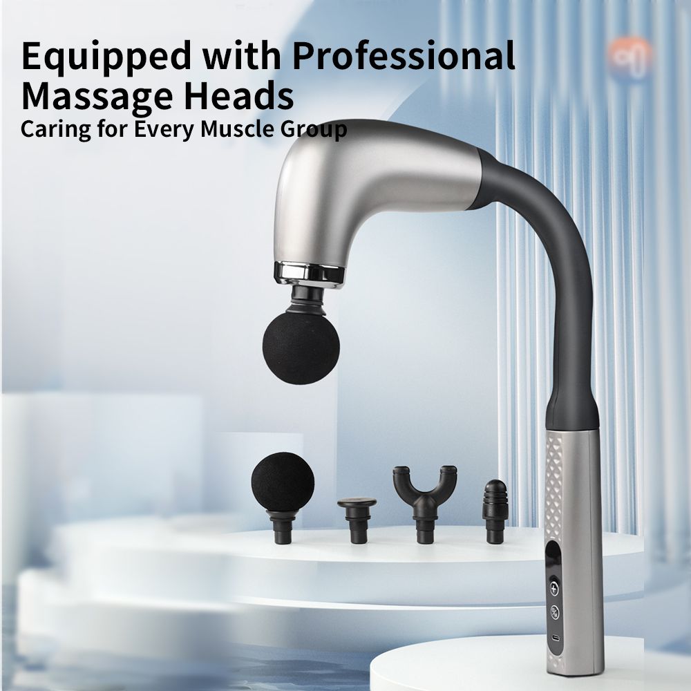 Deep Tissue Massage Gun 4-in-1 Rechargeable Muscle Massager with 4 Interchangeable Heads for Muscle Recovery & Pain Relief - Silver