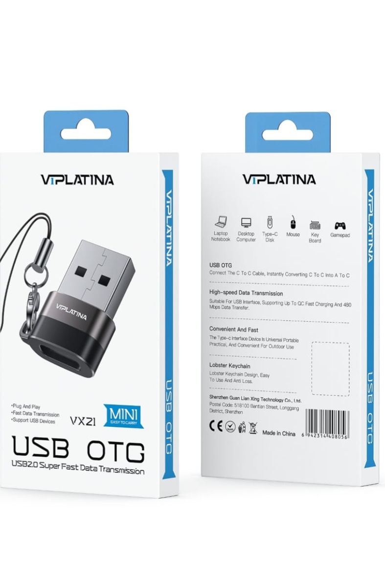 Viplatina VX21 USB-A 2.0 Male to USB Type-C Female OTG Adapter | Fast Data Transfer & Charging Converter