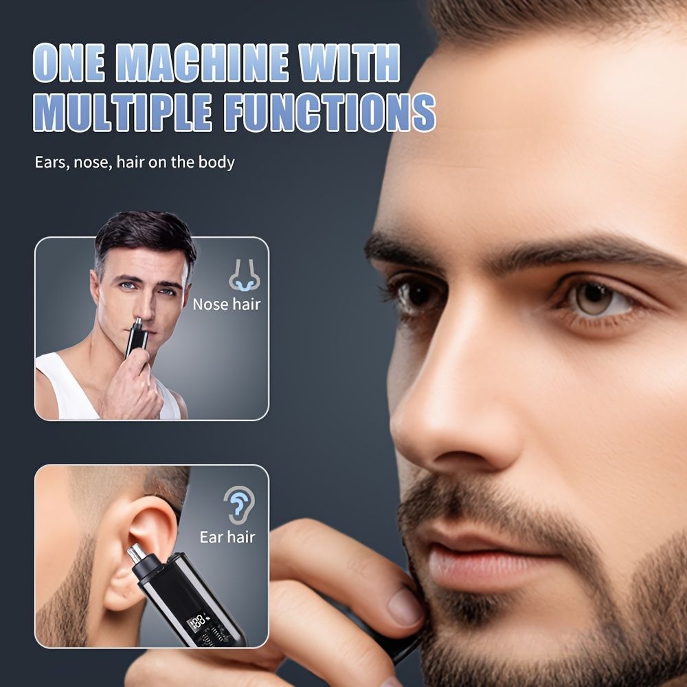 Portable USB Rechargeable Electric Nose & Ear Hair Trimmer with LED Digital Display for Men & Women