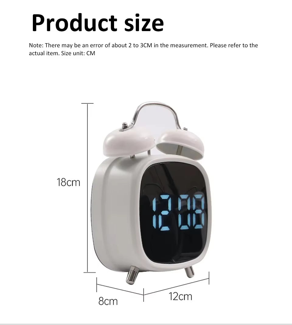 Digital Double Bell Alarm Clock with LED Display & Light-Up Table Clock – Bedside Desk Clock