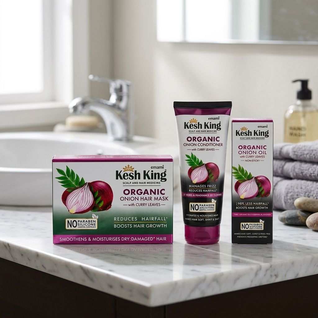 Organic Onion Hair Care Set with Curry Leaves – Hair Mask, Conditioner & Oil