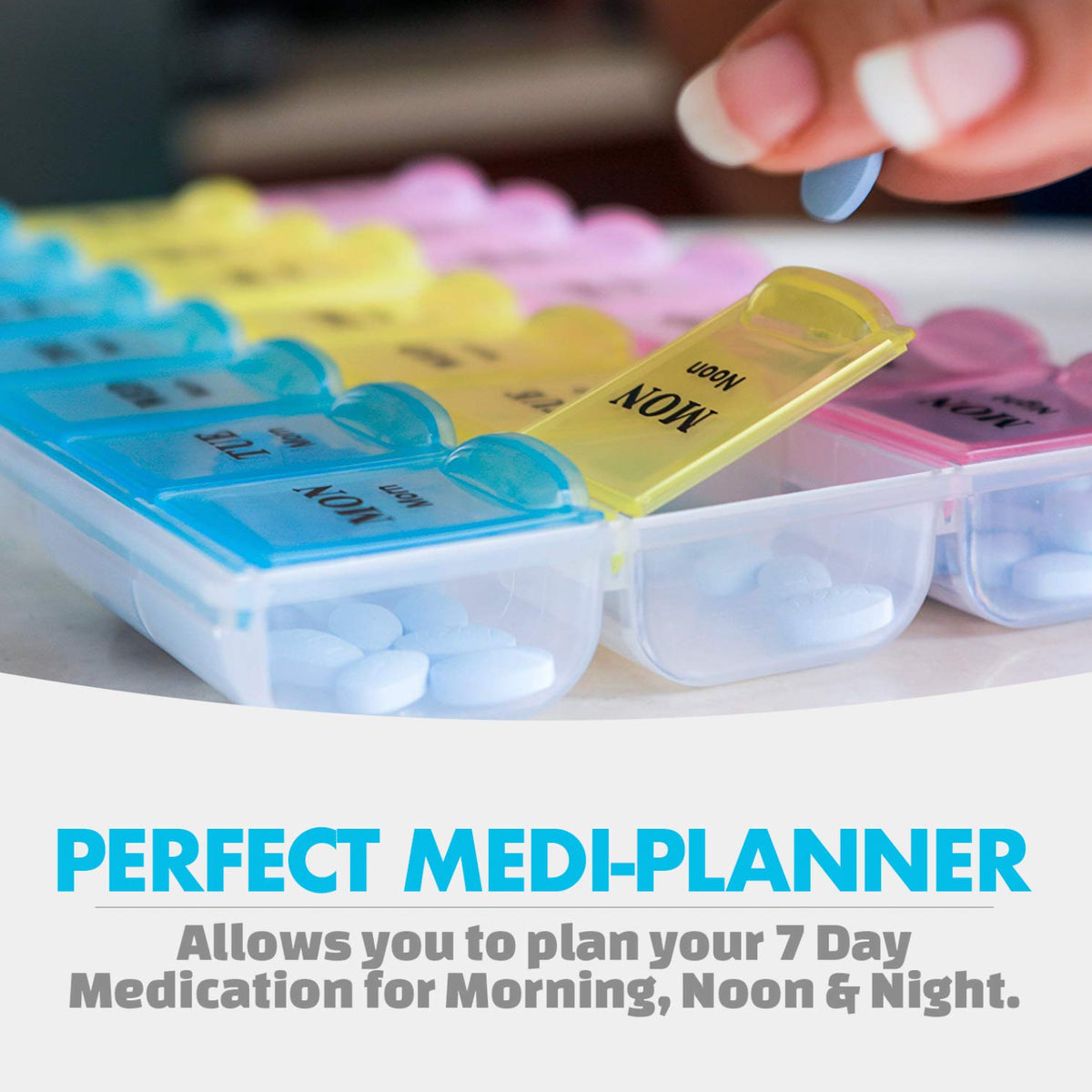 Weekly Pill Organizer Box – 7 Day Medicine Storage Case with 3 Daily Compartments (Morning, Noon & Night)