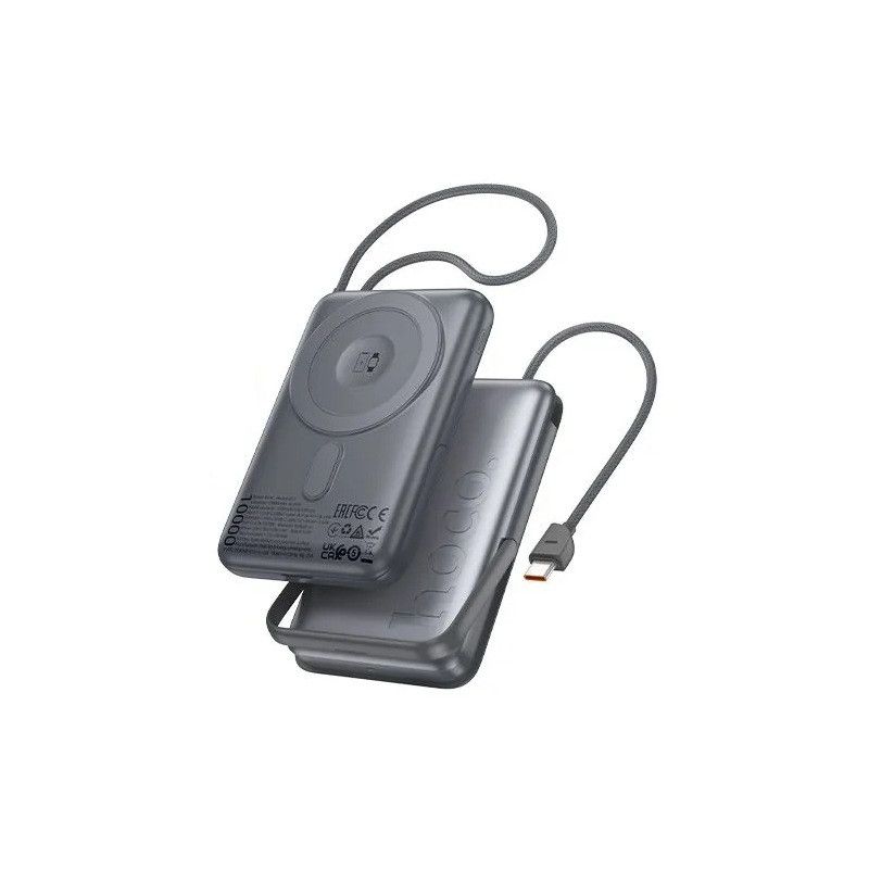 HOCO Q43 10000mAh Magnetic Wireless Power Bank with Built-in USB-C Cable, 20W PD Fast Charging & LED Display