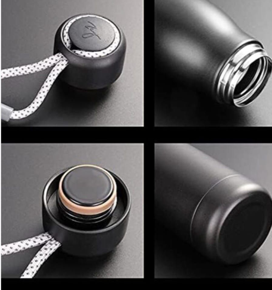 550ml Stainless Steel Vacuum Insulated Water Bottle with Strap | Double Wall Leakproof Flask | BPA Free Travel Bottle - Black