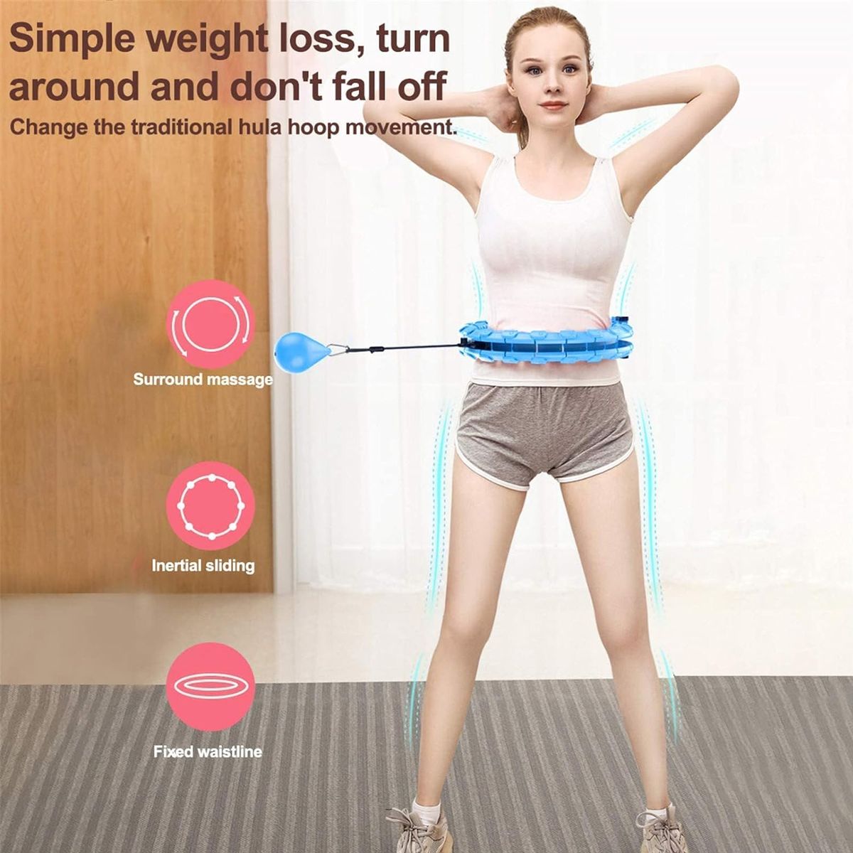 24 Knots Smart Weighted Hula Hoop for Adults – Adjustable Detachable Fitness Hoop for Waist Exercise & Home Workout – Blue