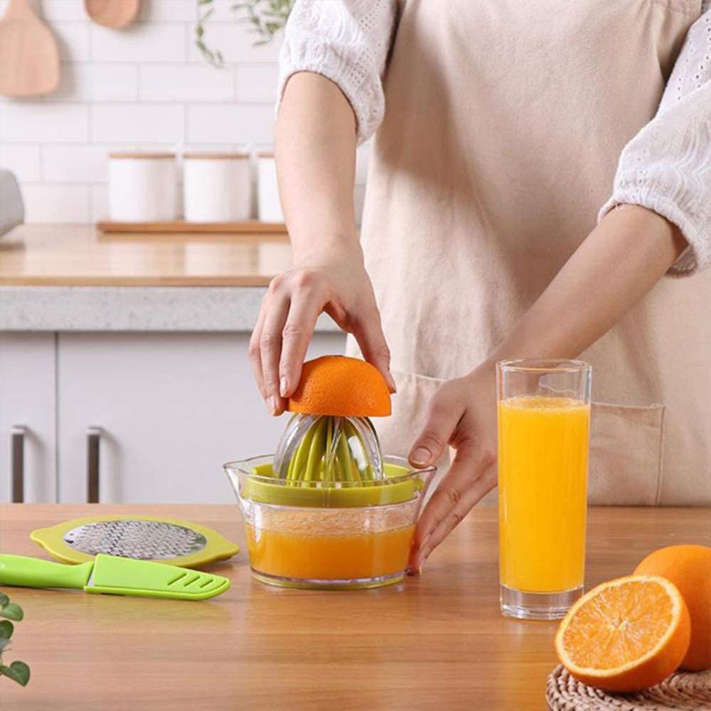4-in-1 Manual Citrus Juicer with Measuring Cup & Grater | Lemon, Lime & Orange Juice Squeezer - Yellow Green