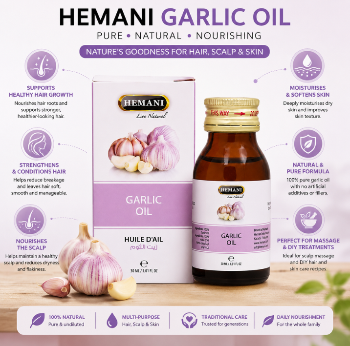 Hemani Garlic Oil 30ml - 100% Pure Natural Garlic Oil for Hair, Scalp & Skin Care