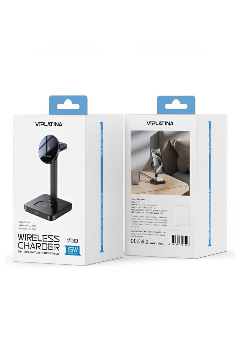 VIPLATINA VD10 3-in-1 15W Fast Wireless Charging Station | Qi Charger for Phone, Smartwatch & Earbuds