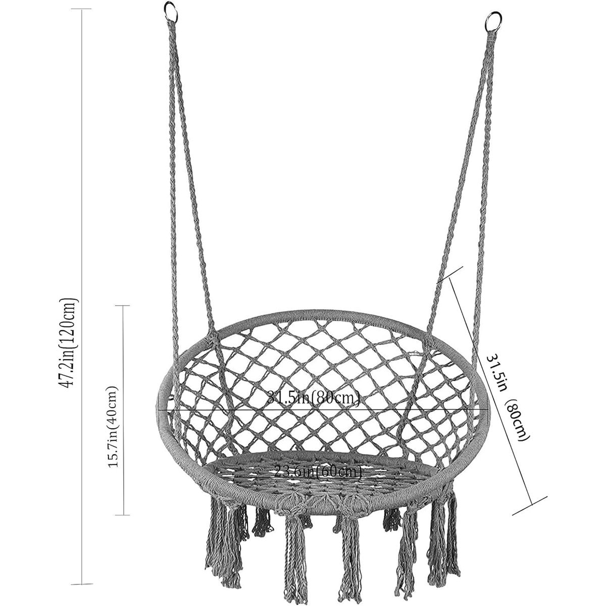 Handmade Cotton Rope Hanging Swing Chair for Adults & Kids | Boho Hammock Chair for Indoor & Outdoor Garden - Grey
