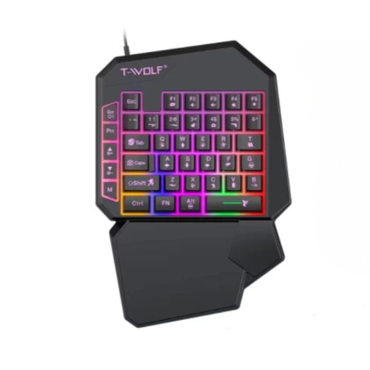 T-WOLF T19 One-Handed RGB Gaming Keyboard with Ergonomic Wrist Rest, USB Wired Keypad