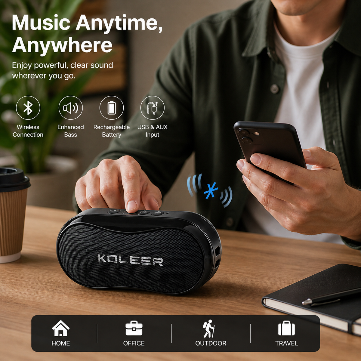 Koleer S29 Portable Bluetooth Speaker | Wireless Mini Speaker with Deep Bass, USB, AUX, TF Card & FM Radio