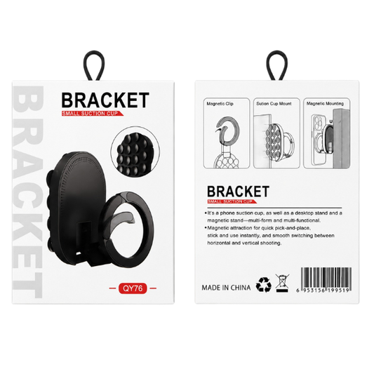 QY76 Magnetic Suction Cup Phone Mount with 360° Magnetic Ring | Desktop Stand & Wall Mount Holder