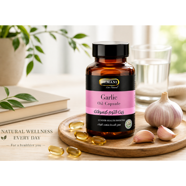 Hemani Garlic Oil Softgel Capsules 50 Count - Easy-to-Swallow Herbal Supplement for Daily Wellness