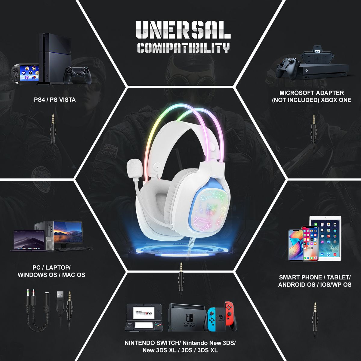 ONIKUMA X22 RGB Wired Gaming Headset with Microphone, 50mm Drivers, USB + 3.5mm