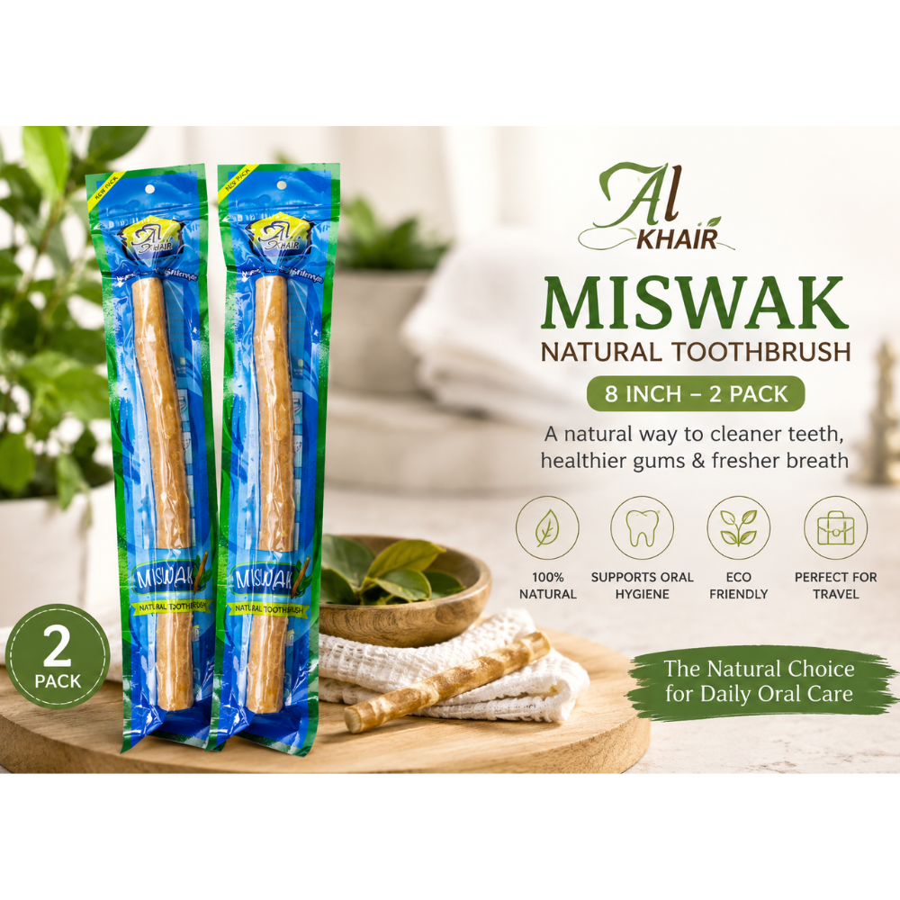 Al Khair Miswak Natural Toothbrush 8 Inch - Pack of 2 | Organic Salvadora Persica Herbal Teeth Cleaning Sticks