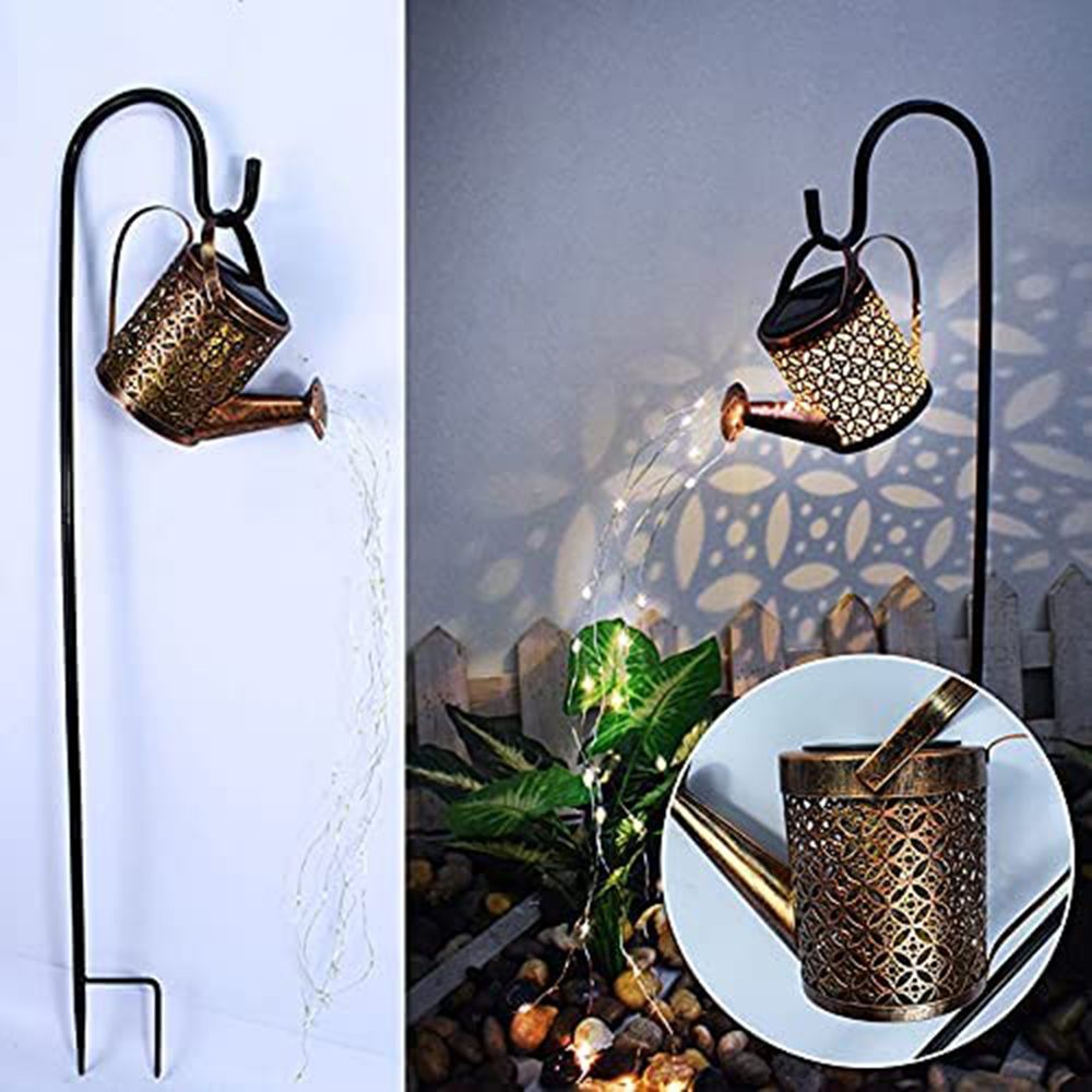 Outdoor Solar Watering Can Garden Light with LED Fairy String Lights | Waterproof Decorative Landscape Stake Lamp