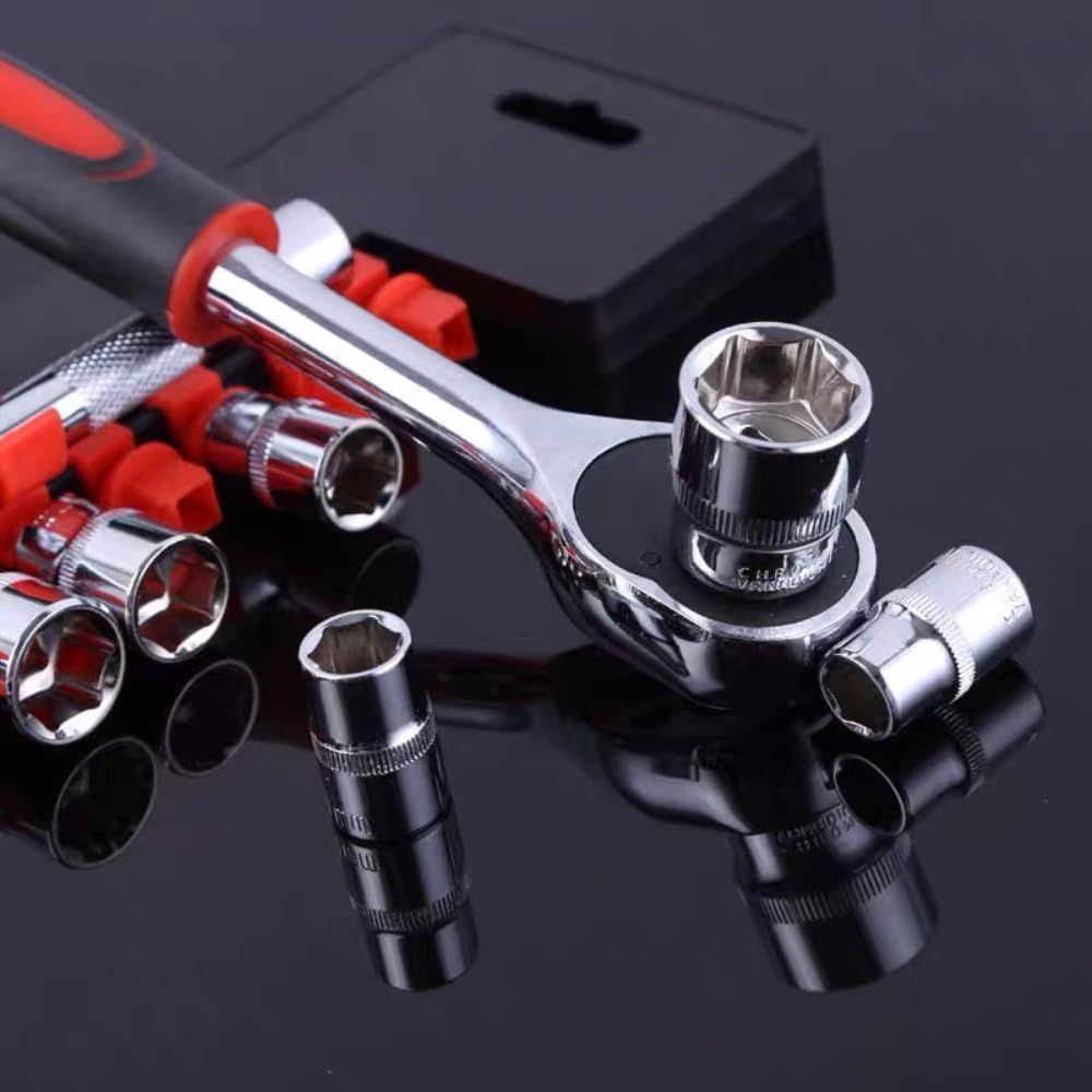 12-in-1 Socket Wrench Set with 1/2-Inch Drive Ratchet Spanner – Chrome Vanadium Steel Tool Kit for Car, Bike & Home Repair