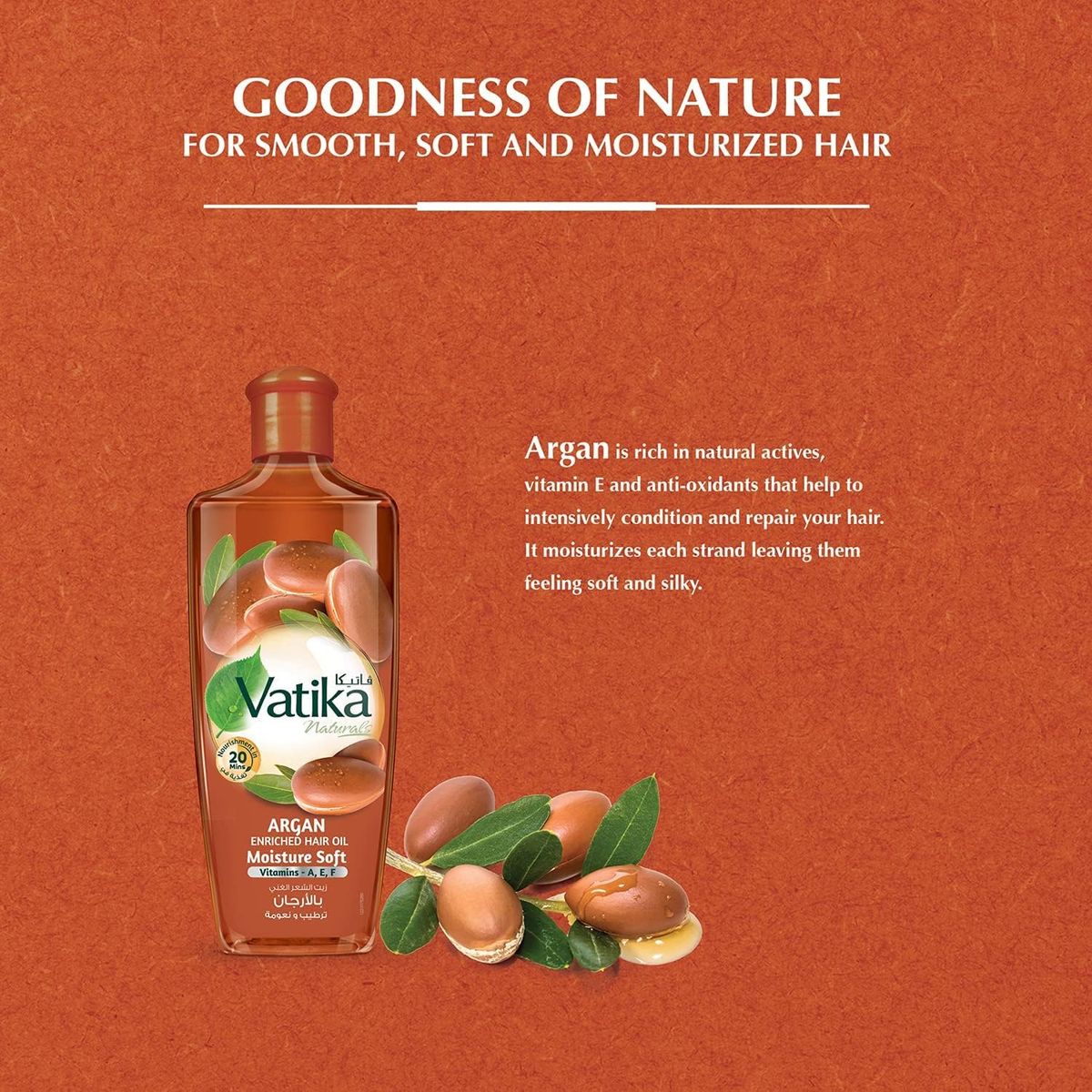 Vatika Naturals Argan Enriched Hair Oil 200ml | Moisture Soft Hair Oil with Vitamins A, E & F