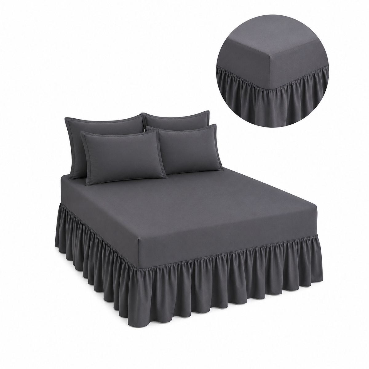 Queen Size Frilled Fitted Sheet Set with 4 Pillow Covers – Soft Ruffled Bed Sheet Set