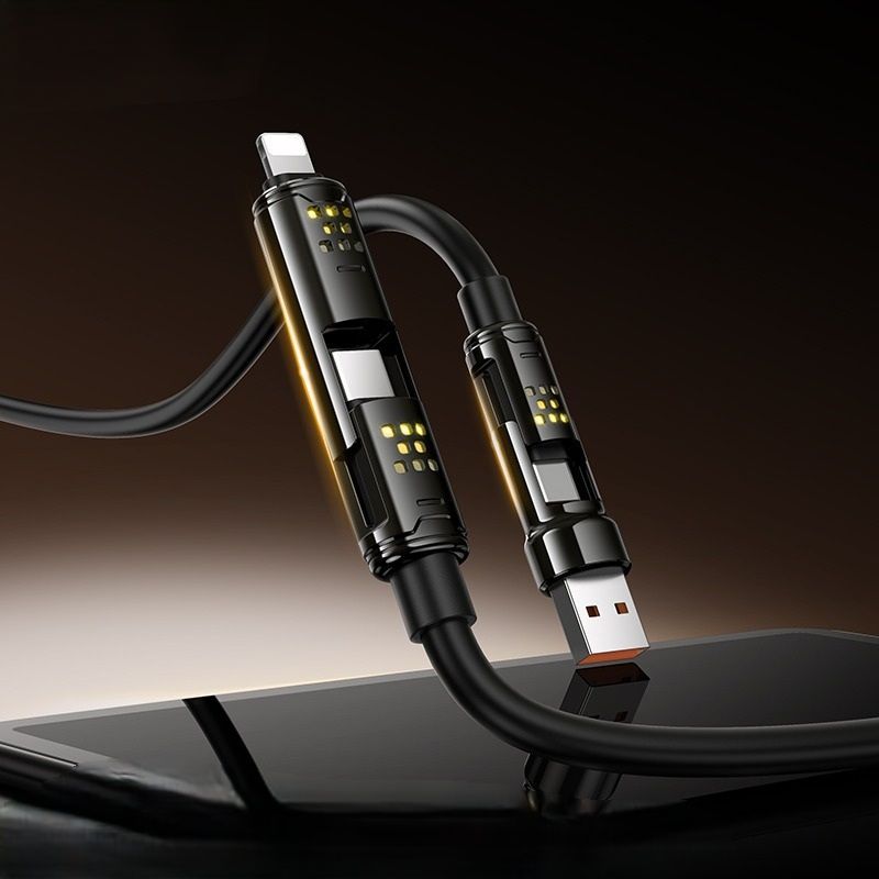 Hoco U143 4-in-1 LED Fast Charging & Data Cable | USB-A & USB-C to Lightning & USB-C Multi Connector Cable