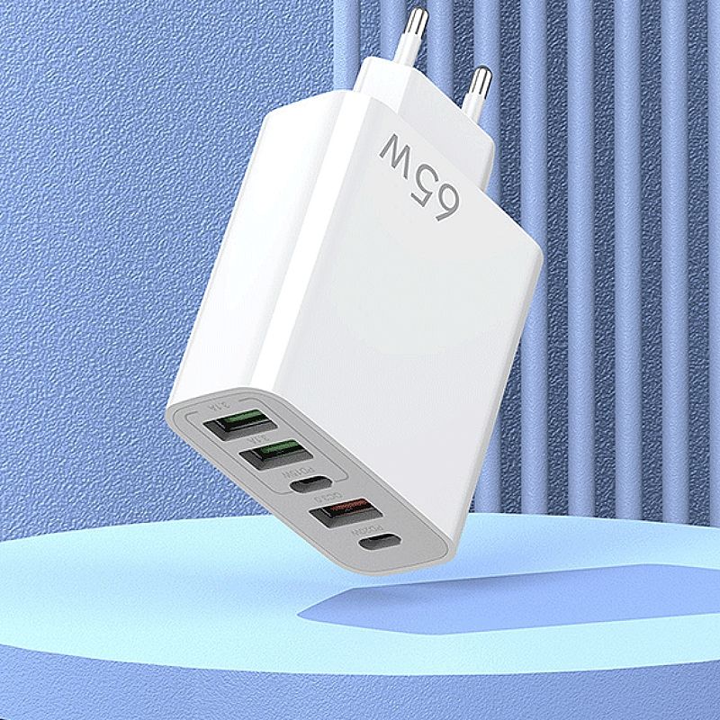 65W PD Fast Charger Adapter | 4-Port USB-C PD + USB-A QC 3.0 Multi-Port Fast Wall Charger (EU Plug)
