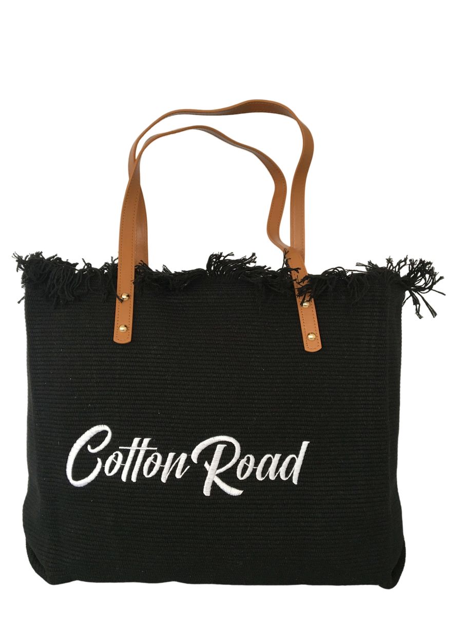 Cotton Road 15L Pure Cotton Tapestry Beach Bag - Black Large Shoulder Tote
