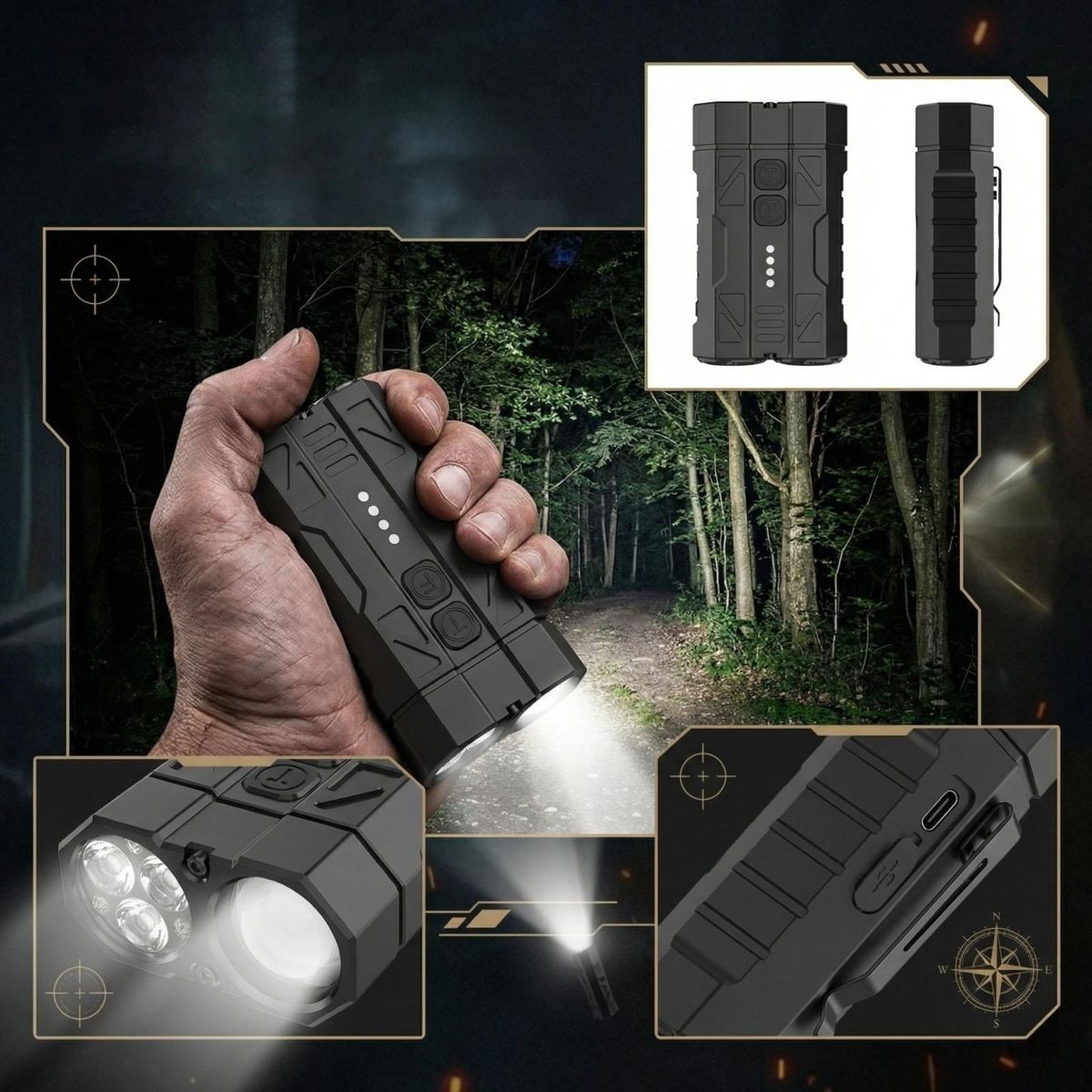 Rechargeable Dual LED Flashlight Pocket Torch – Portable Camping, Hiking & Emergency Light