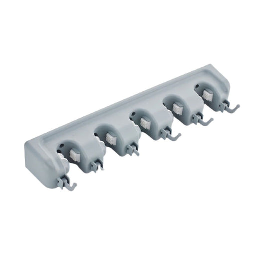 Wall Mounted Mop & Broom Holder Organizer – 5 Position with 6 Hooks | Heavy Duty Space Saving Storage Rack