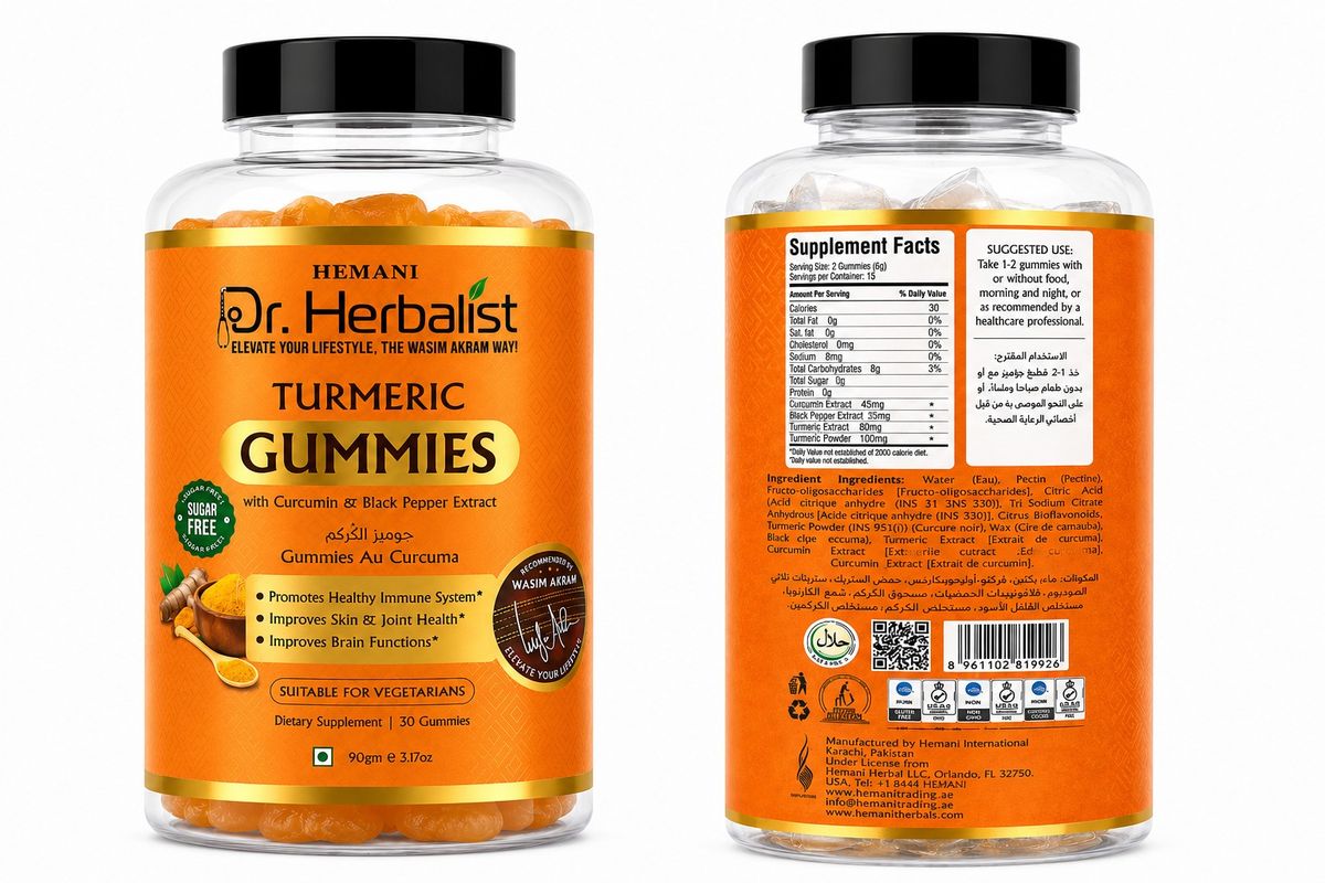 Dr. Herbalist Turmeric Gummies with Curcumin & Black Pepper – Sugar Free Vegetarian Gummies, 30 Count