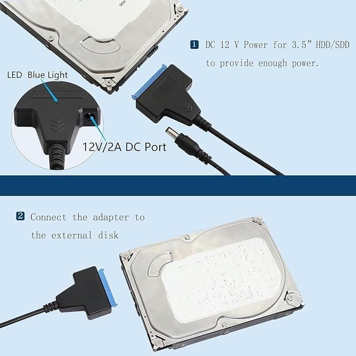 USB 3.0 to SATA Adapter Cable for 2.5" & 3.5" HDD/SSD | Dual USB High-Speed External Hard Drive Converter