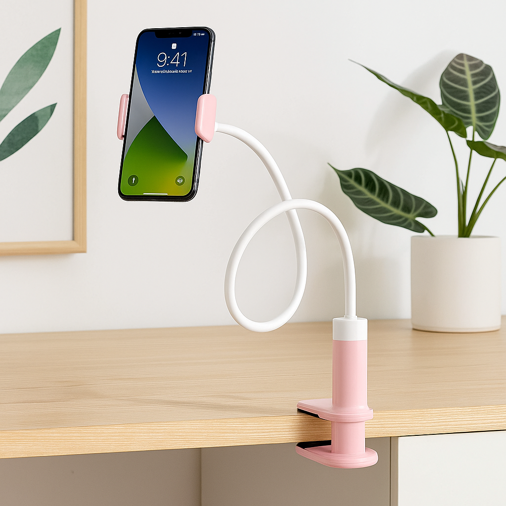 Flexible Mobile Phone Stand with Adjustable Gooseneck & 360° Rotating Clamp | Universal Desk & Bed Holder