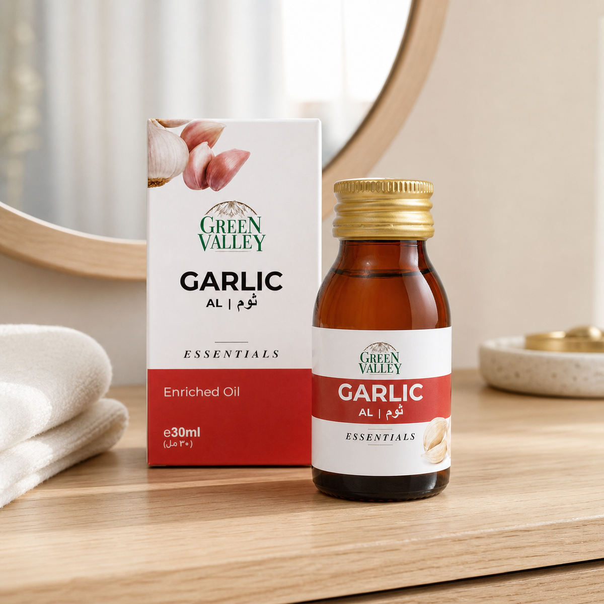 Green Valley Essentials Garlic Enriched Oil 30ml – Garlic, Sesame & Carrier Oil for Hair & Scalp Care